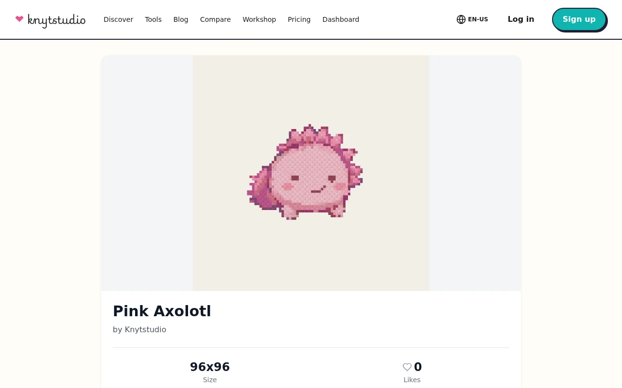 A published pattern page with preview, stats, and description